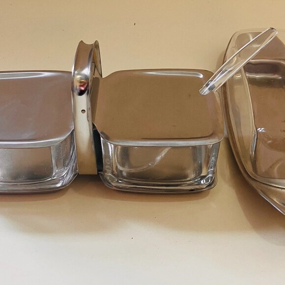 German WMF Cromargan Stainless Steel Double Jam/Condiment Set, Butter Dish -1970 - Picture 2 of 10